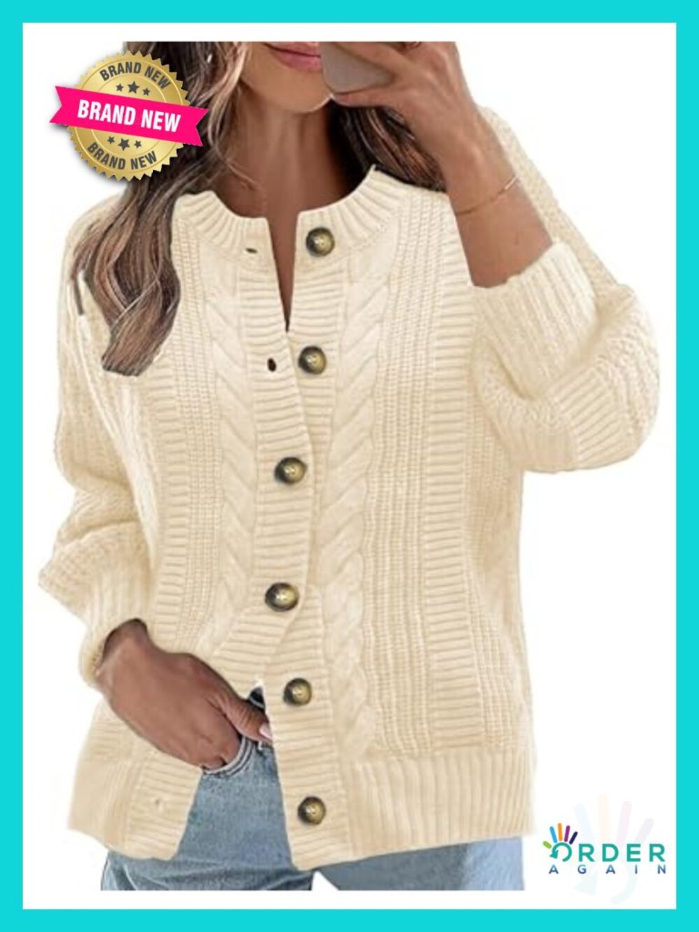 Cable Knit Cardigan Open Front Sweater Button Coats